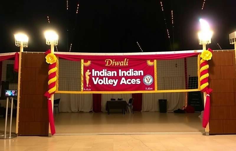 Indian Volley Aces Diwali event with festive decorations and effects